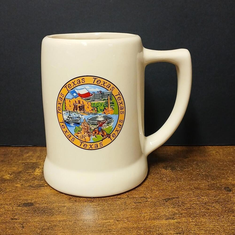 Vintage Texas Beer Coffee Ceramic Mug, Lone Star, Alamo, Astrodome